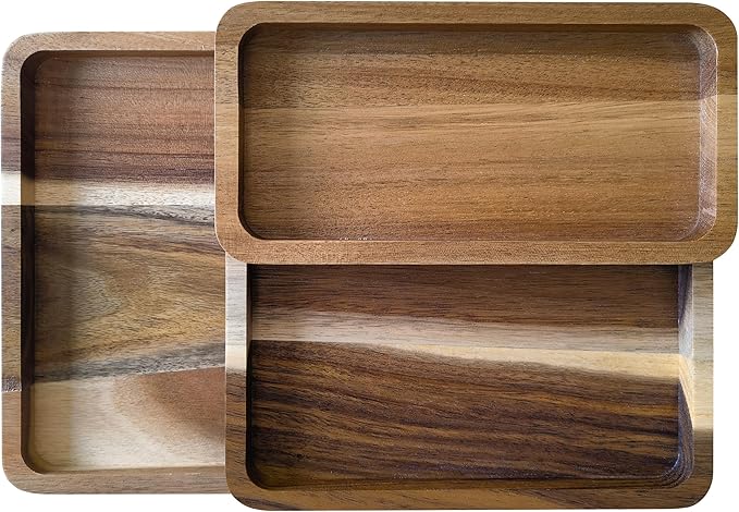 Acacia Wooden Valet Tray for Men,Natural Wood Grain EDC Tray Set Catch All for Keys Wallet Phone Glasses Watch Jewelry Pen,Tray Organizer for Entryway Nightstand Office Desk Drawer