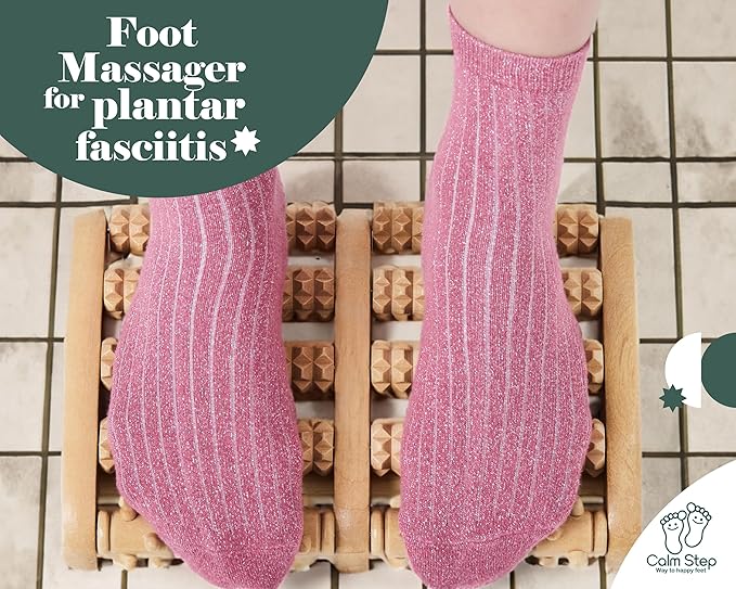 Wooden Foot Roller Massager for Plantar Fasciitis Relief - Arch-Shape Design for Neuropathy & Stress Relief - Durable & Portable Wooden Foot Massager roller - Includes Reflexology Chart