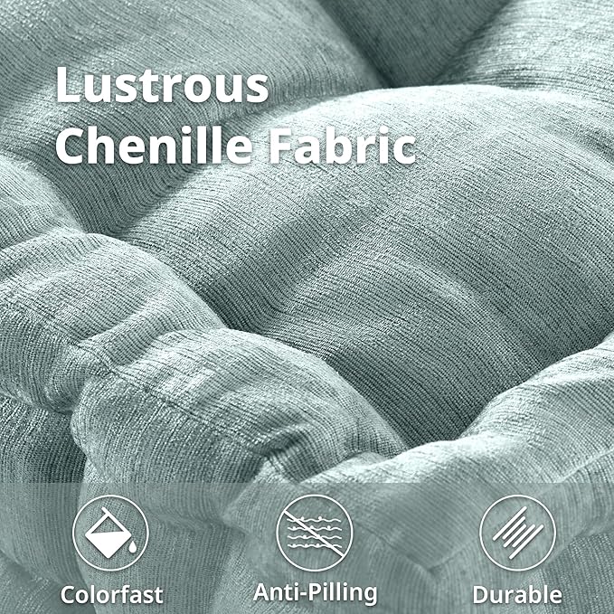 Intelligent Design Large Floor Pillow for Adults Yoga or Meditation Cushion with Handle, Floor Cushion for Board Games, Lustrous Chenille Tufted, Handsewn Scalloped Edge, Azza, 24" x 24" x 5" Aqua