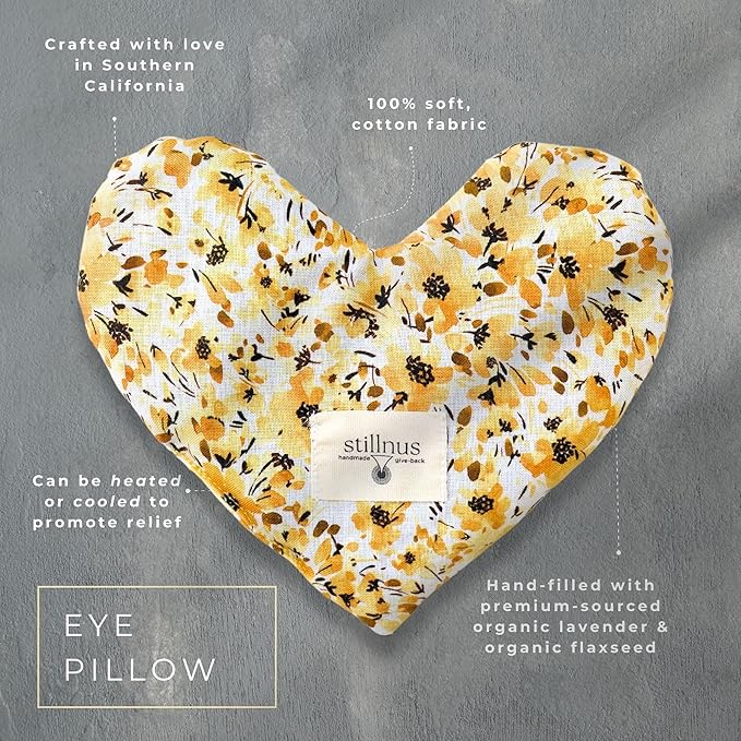 Hormone Balance Eye Pillow – Yellow Floral Heart with Lavender + Flaxseed – Anxiety Relief Compress for Sleep, Emotional Regulation, & Self-Care Under $40