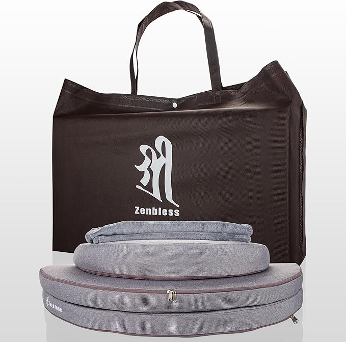 ZenBless Zafu and Zabuton Meditation Cushion Set,Yoga Meditation Floor Pillow,Large Round Meditation Mat and Pillow Set for Sitting on Floor(27.6")