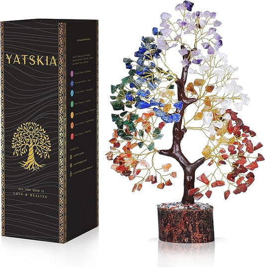 YATSKIA 7 Chakra Tree of Life, Crystals and Healing Stones, Birthday Gifts for Women - Crystal Tree for Positive Energy, Home Office Decor, Spiritual Gifts for Women