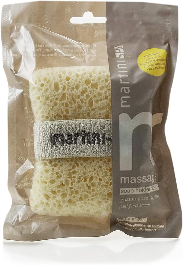 MartiniSPA Exfoliating Body & Shower Sponge with Soap Pocket. All Natural Italian Deep Cleansing Sponge with Soap Saver Pouch & Hand Strap for Men & Women - Use in Shower or Bath - 2 Units/Beige Color