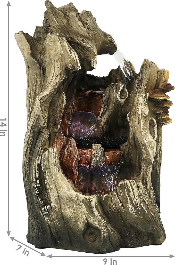 Sunnydaze Tabletop Water Fountain - 14 Inch Relaxing Indoor Desktop Water Fountain - Cascading Caves with LED Lights - Office, Bedroom, Living Room