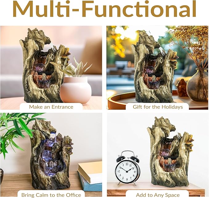 Sunnydaze Tabletop Water Fountain - 14 Inch Relaxing Indoor Desktop Water Fountain - Cascading Caves with LED Lights - Office, Bedroom, Living Room