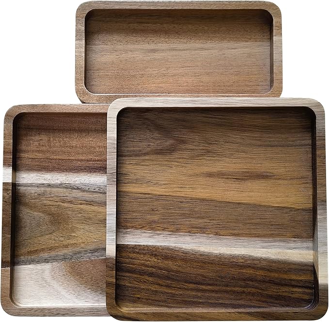 Acacia Wooden Valet Tray for Men,Natural Wood Grain EDC Tray Set Catch All for Keys Wallet Phone Glasses Watch Jewelry Pen,Tray Organizer for Entryway Nightstand Office Desk Drawer