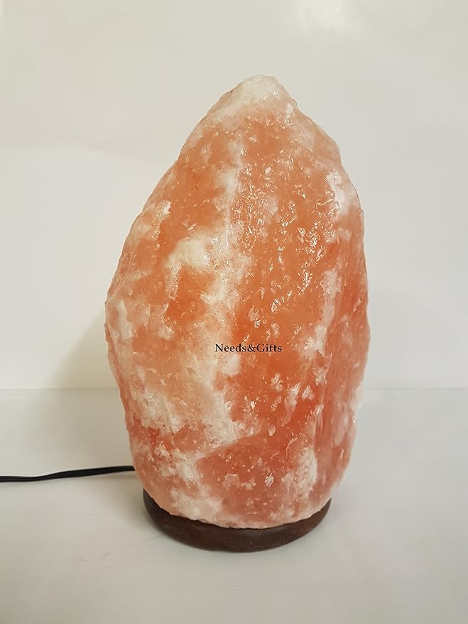 Needs&Gifts Himalayan Salt Lamp, Natural Crystal Rock Lamp Pink Light, Hand Crafted Wooden Base Direct from Foothills of The Himalayas Home Decor, Dimmable lamp Pinkish-orange 4-7LB (N23)