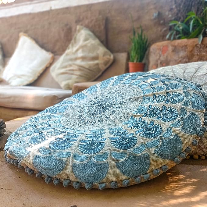 Mandala Life ART Bohemian Meditation Cushion Cover –Luxury, Artisan Room Décor Floor Pillow Case for Yoga, and Boho Chic Seating Area Floor Pillow – Accent Your Living Room, Bedroom, Kids
