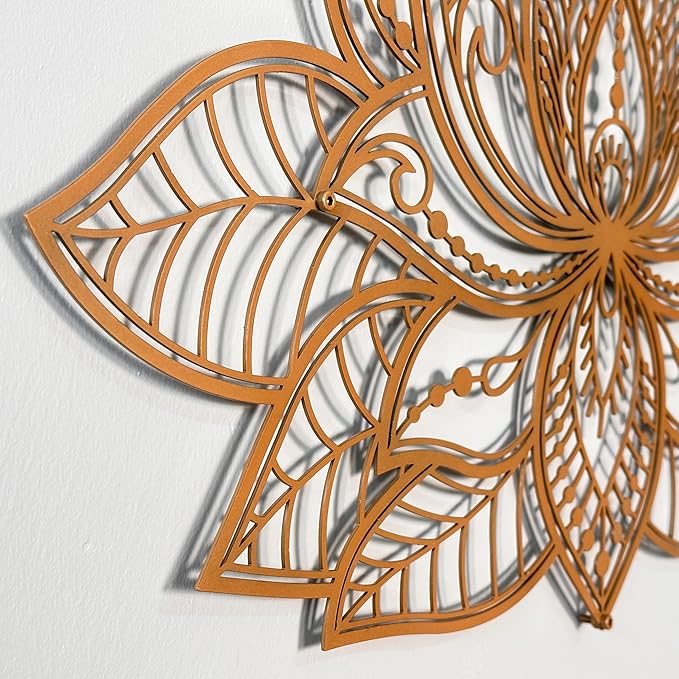 Colorfull Worlds Mandala Metal Wall Decor, Lotus Flower Meditation Room Decor, Minimalist Zen Garden Bohemian Gift for New Year (36" x 23" | 91 x 59 cm, Copper)