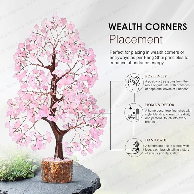 Rose Quartz Crystal Tree of Life Pink Room Decor & Healing Crystals Cute Desk Accessories Spiritual Birtdhay Gifts for Women House Warming Gifts New Home Decor for Mom Sister & Girlfriend