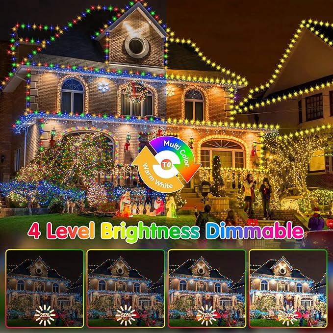 KNONEW 720 LED 337FT Christmas Lights Outdoor Clear Wire Color Changing String Lights with 11 Modes & Timer Dimmable Fairy Light for Xmas Tree Roof Yard Wedding Decorations(Warm White to Multicolor)