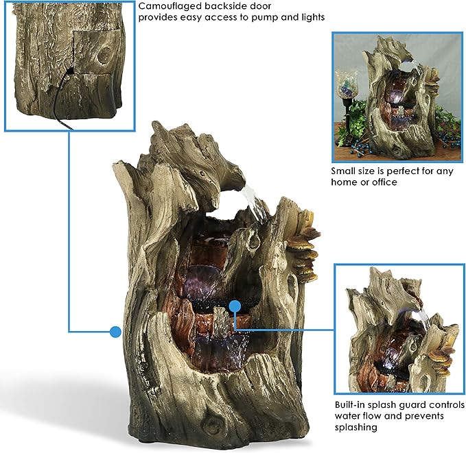 Sunnydaze Tabletop Water Fountain - 14 Inch Relaxing Indoor Desktop Water Fountain - Cascading Caves with LED Lights - Office, Bedroom, Living Room