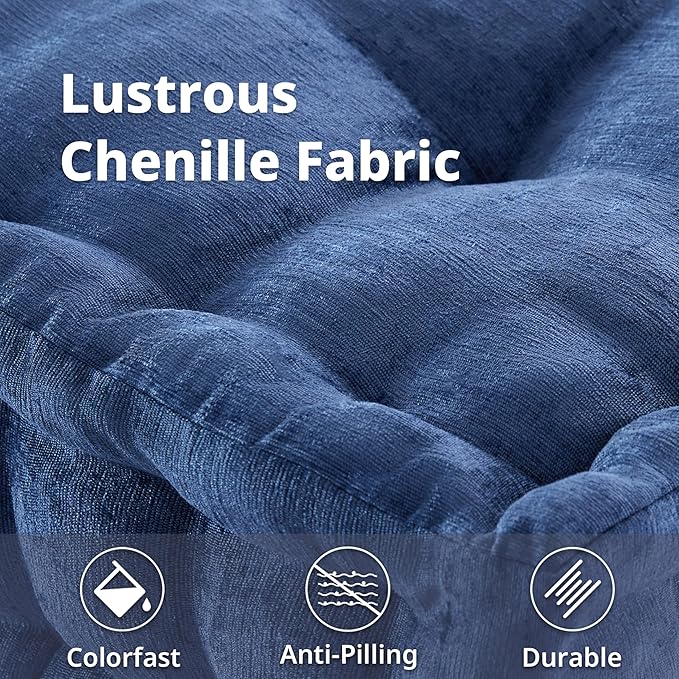 Intelligent Design Large Floor Pillow for Adults Yoga or Meditation Cushion with Handle, Floor Cushion for Board Games, Lustrous Chenille Tufted, Handsewn Scalloped Edge, Azza, 24" x 24" x 5" Navy