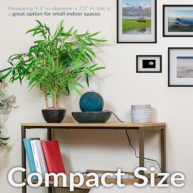 Sunnydaze Tabletop Ceramic Tabletop Fountain with Orb - Relaxing Indoor Fountain for Meditation - for Office, Bedroom, or Living Room - Teal