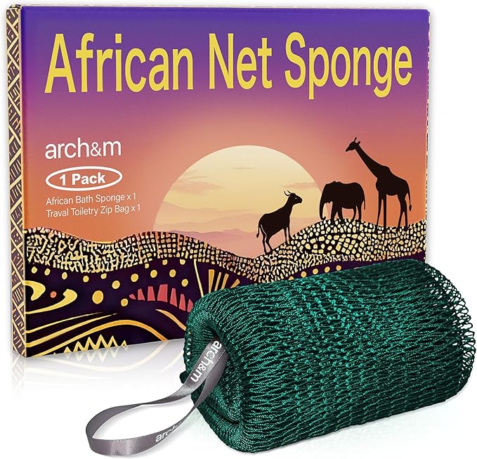 African Net Sponge Authentic Exfoliating - Authentic African Bath Sponges with Knots Exfoliating Body Scrubber for Women Back Scrub Exfoliator for Shower Bathroom Accessories Forest Green by ARCH&M