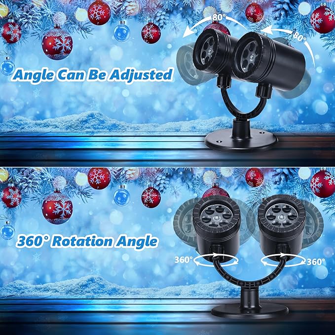 Toodour Snowflake Christmas Projector Lights Outdoor, Double Head Dynamic Snowflake Projector Lights with Timer, Waterproof Holiday Decorative Lighting- Christmas Light for Yard Wall Indoor Xmas Decor