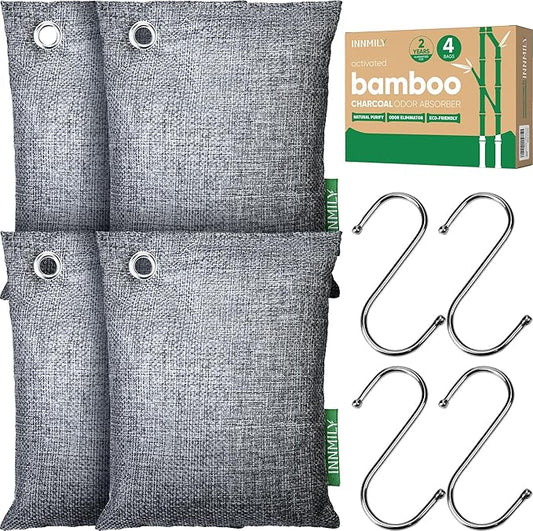 Activated Charcoal Odor Absorber, Odor Eliminator for Strong Odor,Bamboo Charcoal Air Purifying Bags for Home Car Closet Pet, Smoke Room Deodorizer (4 x 200g, Unscented)