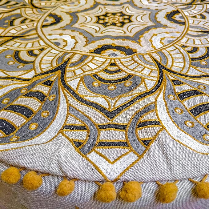 Mandala Life ART Moroccan Floor Pillow Cover Blue Gold Bohemian Décor Pouf Ottoman Latge Round Yoga Floor Cushion Luxury Kids Room Décor Boho Living Room Moroccan Floor Pillow Cotton 24x8 Unstuffed